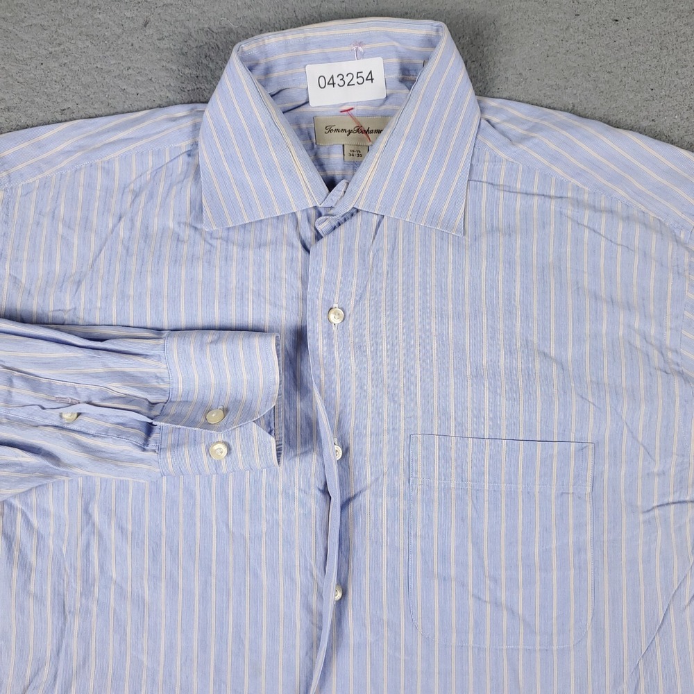 Tommy Bahama Shirt Mens 15.5 Blue Striped Dress Button Up Long Sleeve